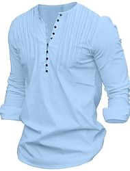 Per uomo Camicia Camicia popover Maglietta informale Camicia estiva Nero Bianco Blu Manica lunga Liscio Colletto Giornaliero Da mare Abbigliamento Di tendenza Informale Comodo