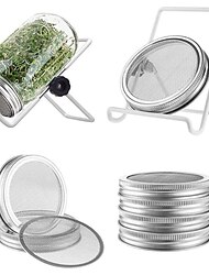 Samenkeimglas-Kit, Mundkeimgläser mit 1 Siebdeckelständern und Tabletts, Samenkeimungskit für den Anbau von Brokkoli, Luzerne und Sojasprossen