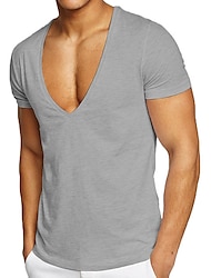 Herr T-shirt Slät V-hals Ledigt Dagligen Kort ärm Kläder 100 % bomull Streetwear Stylish Klassisk