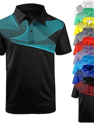 Homens Camiseta Polo Camisa de golfe Estampas Abstratas Geometria Linear Aberto para a Lateral Preto e Vermelho Preto / Branco Preto Branco Amarelo Ao ar livre Rua Manga Curta Imprimir Botão para