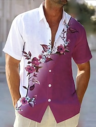 Men's Shirt Summer Hawaiian Shirt Floral Gradient GraphicTurndown Blue Fuchsia Green Outdoor Street Short Sleeves Button-Down Print Clothing Apparel Fashion Streetwear Designer Soft