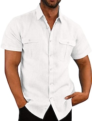 Men's Shirt Button Up Shirt Casual Shirt Black White Navy Blue Short Sleeves Plain Turndown Spring & Summer Casual Daily Clothing Apparel Front Pocket