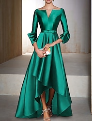 večerní šaty elegantní šaty červené zelené šaty formální svatební host délka na podlahu 3/4 rukáv v límec satén s mašlí 2024