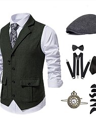 Retro Vintage 1920s Outfits Vest Waistcoat Accesories Set Beret Hat The Great Gatsby Gentleman Men's Party Party & Evening Cravat
