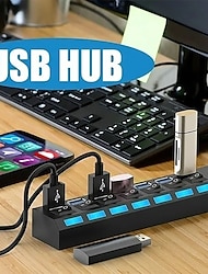 USB 2.0 Koncentratory 7 Porty 7 w 1 4-w-1 z niezależnymi przełącznikami Rozdzielacz USB z USB2.0*4 Dostarczanie mocy Na Laptop Poliwęglan Tablet