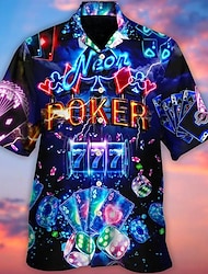 Męskie Koszula Koszula hawajska Litera Wzory graficzne Poker Światła Kubański kołnierz Żółty Jasnozielony Czarny / Brązowy Czerwony Niebieski Codzienny Hawajskie Krótki rękaw Nadruk Przycisk w dół