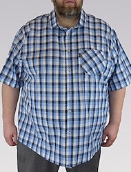Men's Shirt Button Up Shirt Plaid Shirt Plaid Pocket Turndown Blue Plus Size Outdoor Casual Short Sleeve Clothing Apparel Modern Style Retro Vintage