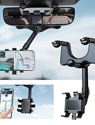 מחזיק טלפון מראה סקירה לסובב 360° עבור סוג אבזם רכב אוניברסלי מתכוונן טלסקופי מחזיק טלפון מסתובב לרכב לרכב תואם לכל אביזרי הטלפון הנייד