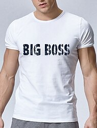 Homens Tamanho Grande Grande altura Camiseta Camisetas Crewneck Branco Manga Curta Ao ar livre Para Noite Imprimir Letra Roupa Misto de Algodão Roupa de rua à moda Casual