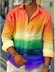 男性用 シャツ 虹色 グラフィック 折襟 ピンク レインボー ブルー+ブルー ライトブルー アウトドア ストリート 長袖 プリント 衣類 ファッション ストリートファッション デザイナー ソフト