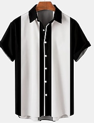 男性用 シャツ ボーリングシャツ ボタンアップシャツ サマーシャツ ブラック / ホワイト ブラック / グレー ブルー 半袖 カラーブロック 折襟 アウトドア ストリート ボタンダウン 衣類 ファッション 1950年代風 カジュアル 高通気性