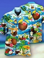 Męskie Koszula Koszula hawajska Wzory graficzne Drzewo palmowe Wieczorne Błękit nieba Zielony Codzienny Hawajskie Krótki rękaw Nadruk Przycisk w dół Odzież Tropikalny Moda Hawajskie Miękkie