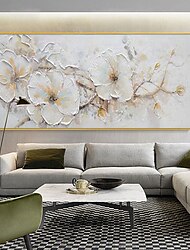 手作りの油絵キャンバス壁アート装飾モダンな厚い油を塗った白い花リビングルームの家の装飾ロールフレームレス未延伸絵画