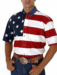 Men's Shirt Western Shirt Graphic Prints American Flag Turndown Blue Outdoor Street Short Sleeves Print Clothing Apparel Fashion Designer Casual Soft