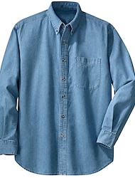Men's Shirt Jeans Shirt Denim Shirt Casual Shirt Blue Dark Blue Long Sleeve Plain Turndown Daily Vacation Front Pocket Clothing Apparel Denim Fashion Casual Comfortable