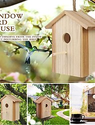 птичий домик с прочными присосками и ремешками для наружного использования - прозрачное экологически чистое деревянное гнездо для птиц прозрачный дизайн для удобного наблюдения