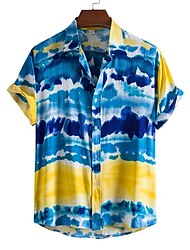 Hombre camisa hawaiana Abotonar la camisa Camisa de verano Camisa casual Camisa de playa Azul Piscina Manga Corta teñido lazo Cuello Camisero Exterior Noche Estampado Ropa Ropa de calle Elegante