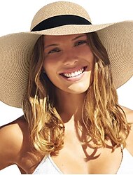 1 peça chapéu de palha de sol feminino aba larga upf 50 chapéu de verão dobrável enrolável chapéus de praia para mulheres