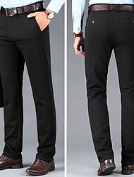 Men's Dress Pants Trousers Casual Pants Pocket Straight Leg Plain Comfort Breathable Full Length Wedding Casual Daily Stylish Chic & Modern Black Navy Blue High Waist Micro-elastic