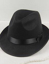 Men's Fedora Hat Brim Hat Black Wine Woolen Fedoras events Festival Plain UV Sun Protection Sunscreen