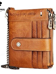 HUMERPAUL Men Wallets Slim Leather Bifold Hasp Short Male Purse Coin Pouch Multi-functional Cards Wallet Chain Bag Quality