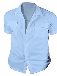 Men's Shirt Cotton Linen Shirt White Cotton Shirt Button Up Shirt Casual Shirt Summer Shirt White Blue khaki Short Sleeve Plain Lapel Summer Daily Vacation Clothing Apparel Front Pocket