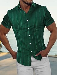 Муж. Рубашка Кнопка рубашка Летняя рубашка Повседневная рубашка Зеленый С короткими рукавами В полоску Лацкан Повседневные Отпуск Одежда Мода Оригинальный рисунок На каждый день
