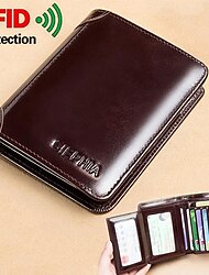 1 buc portofel din piele naturală pentru bărbați, perie antifurt RFID, portofel scurt, subțire, portofel multifuncțional, portofel vintage cu ceară de ulei, pentru carduri de credit, oferiți cadouri