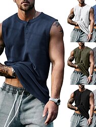 Men's Tank Top Vest Top Undershirt Sleeveless Shirt Plain Henley Sports & Outdoor Athleisure Sleeveless Clothing Apparel Fashion Streetwear Muscle