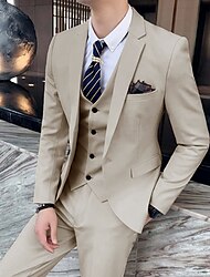 Black/Ivory/Dark Grey Men's Wedding Suits Grooman Business Formal Dress Suits 3 Piece Notch Solid Colored Tailored Fit Single Breasted One-button 2024