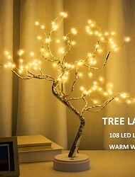 светодиодный ночник настольный свет дерева бонсай со 108 светодиодными гирляндами из медной проволоки сенсорный переключатель diy лампа для искусственного дерева с питанием от usb или аккумулятора для