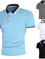 Men's Golf Shirt Polo Outdoor Daily Polo Collar Ribbed Polo Collar Short Sleeve Casual Solid Color Button Front Summer Spring &  Fall Regular Fit Black White Red Navy Blue Blue Orange Golf Shirt