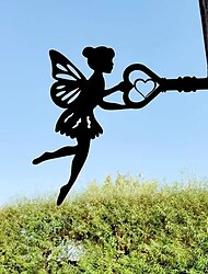 Angel On Branch Steel Silhouette Metal Wall Art Home Garden Yard Patio Outdoor Statue Stake Decoration Perfect For Birthdays, Housewarming Gifts
