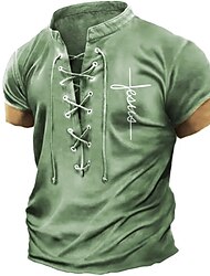 男性用 Tシャツ グラフィック 信仰 スタンド 衣類 3Dプリント 日常 スポーツ 半袖 レースアップ プリント ファッション デザイナー ヴィンテージ