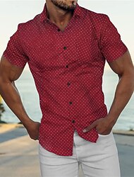 Ανδρικά Πουκάμισο Πουκάμισο με κουμπιά Καλοκαιρινό πουκάμισο Casual πουκάμισο Κόκκινο Κοντομάνικο Κουκκίδα Πέτο Καθημερινά Διακοπές Μπροστινή τσέπη Ρούχα Μοντέρνα Υψηλής Ποιότητας Καθημερινό
