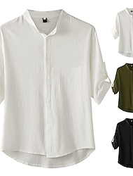 Pánské Košile Bavlněná lněná košile Bílá bavlněná košile Košile pro volný čas Černá Bílá Zelená Krátký rukáv Bez vzoru Stojáček Jaro léto Havajské Dovolená Oblečení Základní