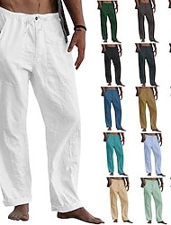 Ανδρικά Λευκά παντελόνια Παντελόνια Καλοκαίρι παντελόνι Κορδόνι Ελαστική μέση Ισιο πόδι Σκέτο Άνεση Καθημερινά Εξόδου Μοντέρνα Κομψό στυλ street Σκούρο γκρι Μαύρο