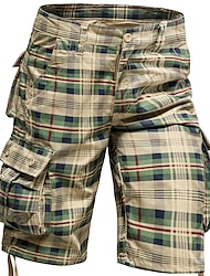 Per uomo Pantaloncini modello cargo Pantaloncini Bermuda Tasche A quadri Comfort Traspirante Esterno Giornaliero Per uscire Informale Grande e alto Verde Cachi