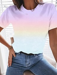Women's T shirt Tee Tie Dye Color Gradient Printing Daily Basic Casual Short Sleeve Round Neck Gradient purple