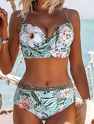 Women's Normal Swimwear Bikini Shorts Swimsuit 2 Piece Printing Floral Beach Wear Push Up Bathing Suits