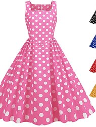 Ретро 1950-е года Коктейльные платья  На каждый день Платья Костюм для вечеринки Расклешенное платье Жен. Горошек Вечеринка / ужин Платье