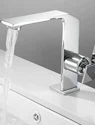 Misturador de pia de banheiro em cascata, torneira de latão, torneiras de lavatório de alça única, torneiras de um furo com mangueira quente e fria, torneira de banheiro em latão, bico de cachoeira, cromo preto, cinza dourado