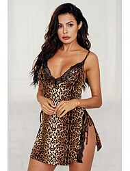 bretele damă sexy cămașă de noapte cu imprimeu leopard în formă de v adânc