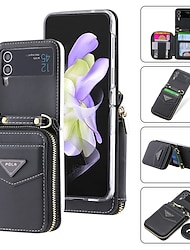 telefono Custodia Per Samsung Galaxy Z Flip 5 Z Flip 4 Z Flip 3 Porta carte di credito Portatile Cerniera Slot per schede Tinta unita PC pelle sintetica