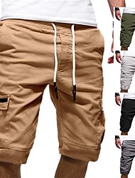 Herr Cargo-shorts Vandringsshorts Snörning Flera fickor Elastisk dragsko-design Slät Knelängd Dagliga kläder Helgen Streetwear Bomull Bomullsblandning Grundläggande Ledigt Svart Vit Microelastisk