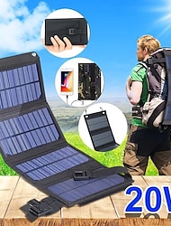 20W Portable Solar Charger 5V Foldable Solar Panel With USB Port Compatible With Cell Phone Digital SLR Power Bank For Outdoor Camping Hiking RV Trip