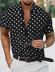 Homens Camisa Social camisa de botão Camisa casual camisa de verão camisa de praia Preto Branco Vermelho Verde Manga Curta Poá Lapela Diário Férias Roupa Moda Casual Confortável