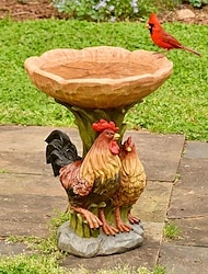 Rooster Bird Feeder, Funny Outdoor Bird Feeding Tray, Rustic Garden Ornament, Resin Animal Sculpture, Gifts For Bird Lovers, Bird Bath For Wild Bird