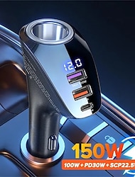 2023 NEW 150W Car Charger Usb Type C Super Fast Charging PD 4.0 Quick Charge 3.0 Cigarette Lighter Socket For iPhone Xiaomi Samsung