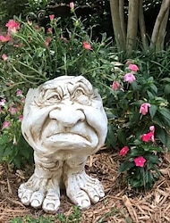 אדניות פנים, אדנית ראש מוגלגי פסל גינה עציץ פנים שרף לצמחי חוץ, עיצוב פטיו ייחודי לעציץ גינה